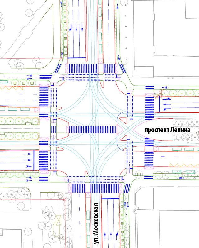 Перекресток Ленина-Московская без подземных переходов