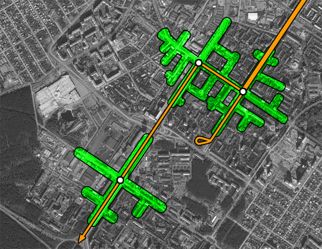 5-minute walk areas around the stops of the new line