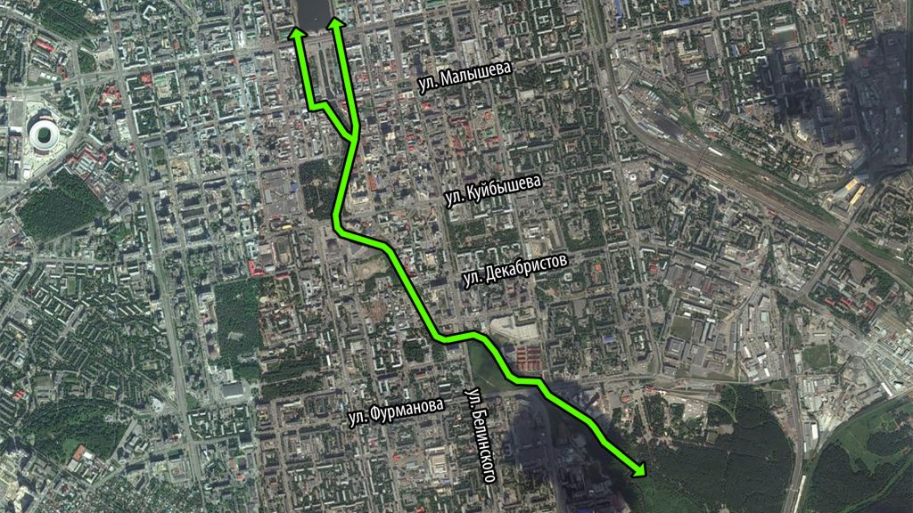 Велопешеходный маршрут вдоль Исети в центре Екатеринбурга