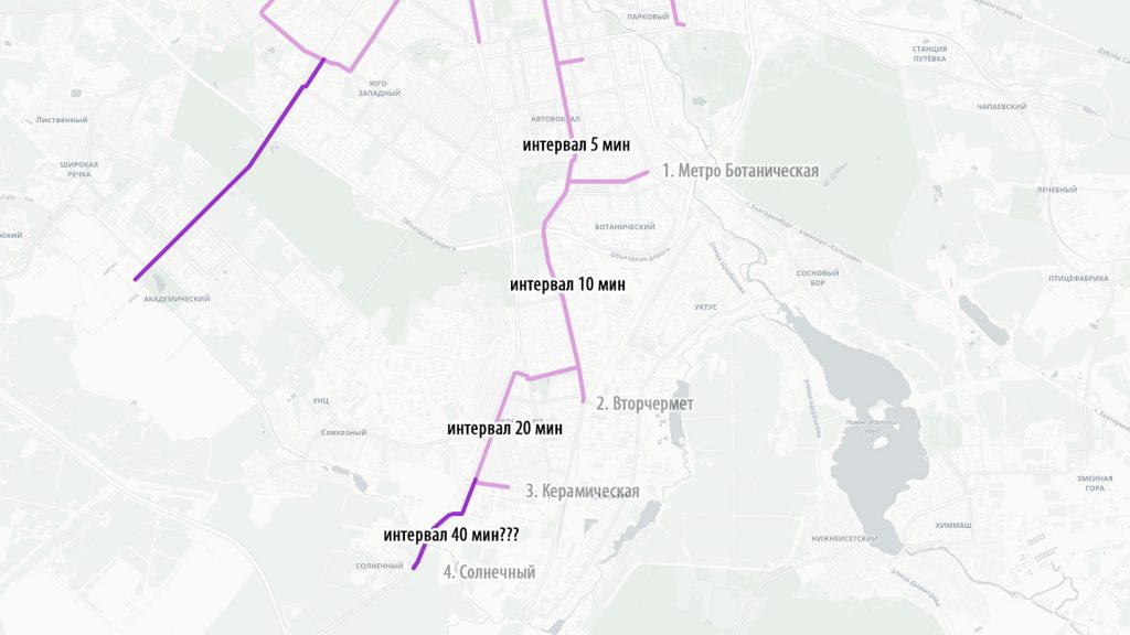 С каждым ответвлением снижается частота движения на линии общественного транспорта.